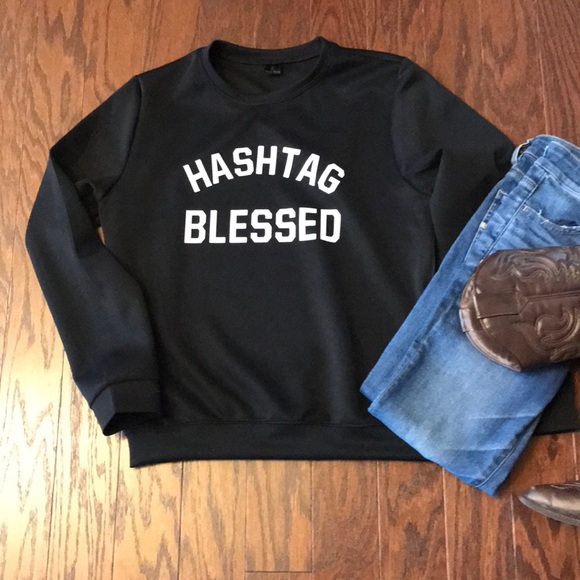 non Tops - #Hashtag Blessed” Sweatshirt Size L Black Size0-4